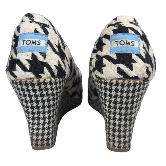 Tom’s Black White Scottish Houndstooth Wedge Heel Open Toe Shoes Size 9.5 - Picture 4 of 12